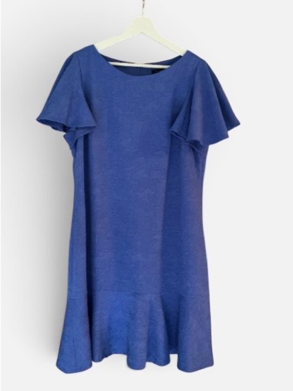 Tommy Hilfiger Cornflower Blue Flutter-Sleeve Midi Dress with Raised Pattern - Picture 1 of 9